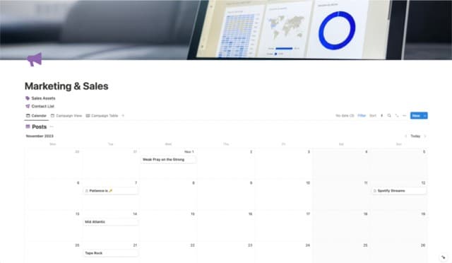 Marketing & Sales — Notion template preview